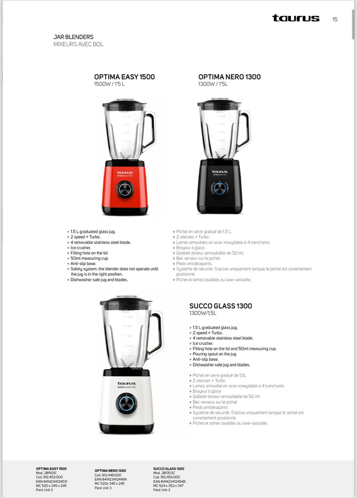 مخلوط کن یا( blender )تايروس اسپانیا (taurus) با ضمانت 18 ماه 1300 وات 4 رنگ 1300 وات - Image 3